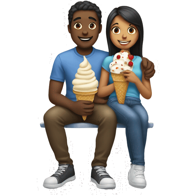 Girl sitting on guys lap eating ice cream together  emoji