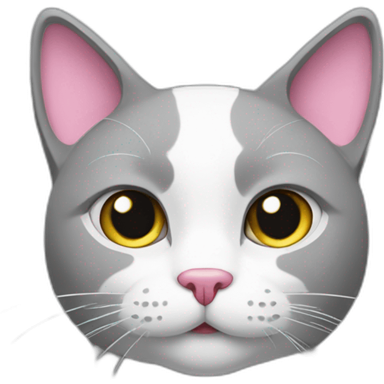 grey and white cat with pink nose emoji