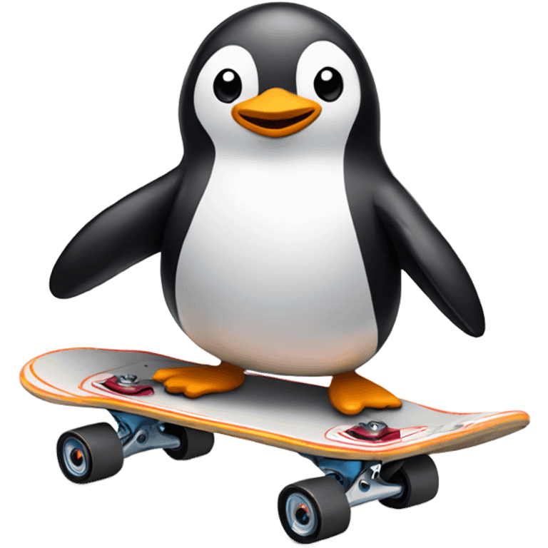 Penguin riding a skateboard with full pads emoji