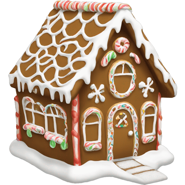 A gingerbread house with white detailing emoji