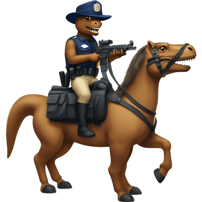 Trex wearing police hat riding a pony with sub machine guns  emoji