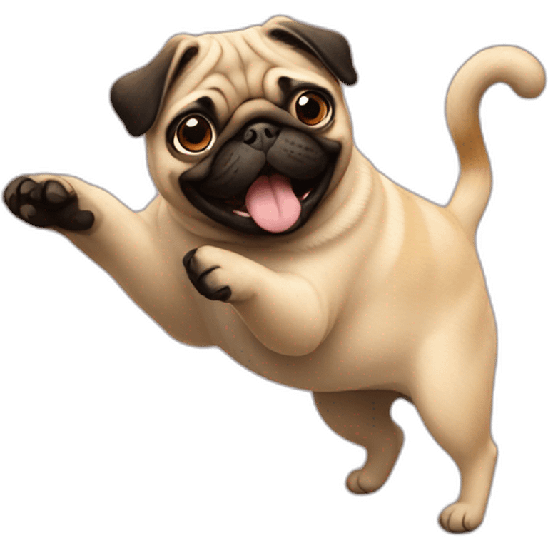 A pug dances with a cat emoji