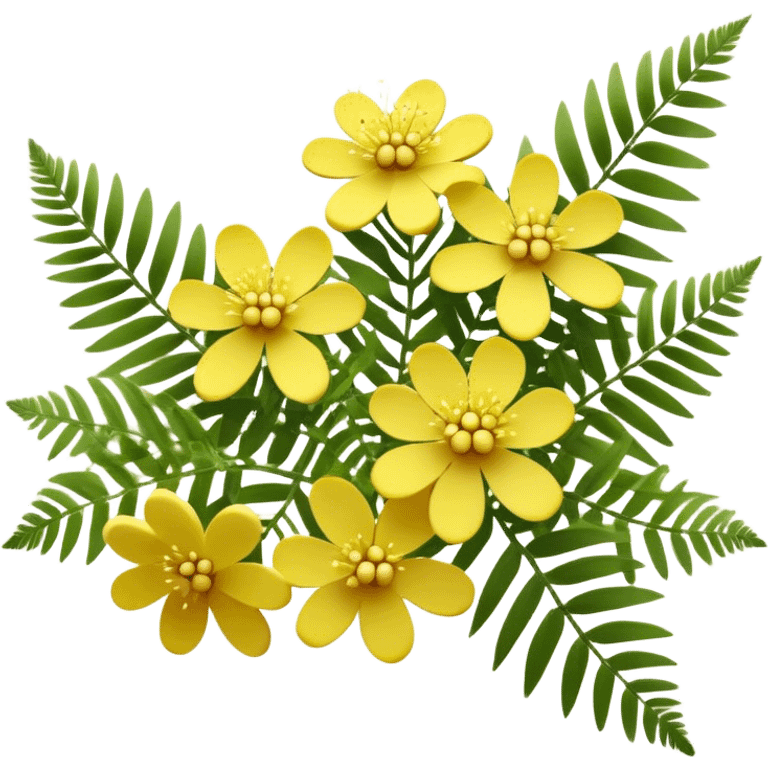 Cinematic Realistic Acacia Emoji, Bright and cheerful, with clusters of fluffy yellow flowers blooming along delicate branches. The wattle’s soft, fern-like leaves sway in the breeze, radiating a sense of warmth and joy. Soft glowing outline, capturing the essence of Australian sunshine, warmth, and beauty in a vibrant acacia tree! emoji