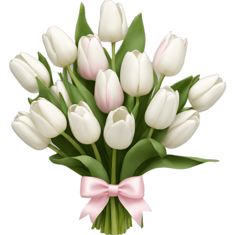 White tulips bouquet with light pink bow  emoji