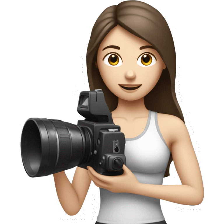 white brunette Pilates  with camera in hand emoji