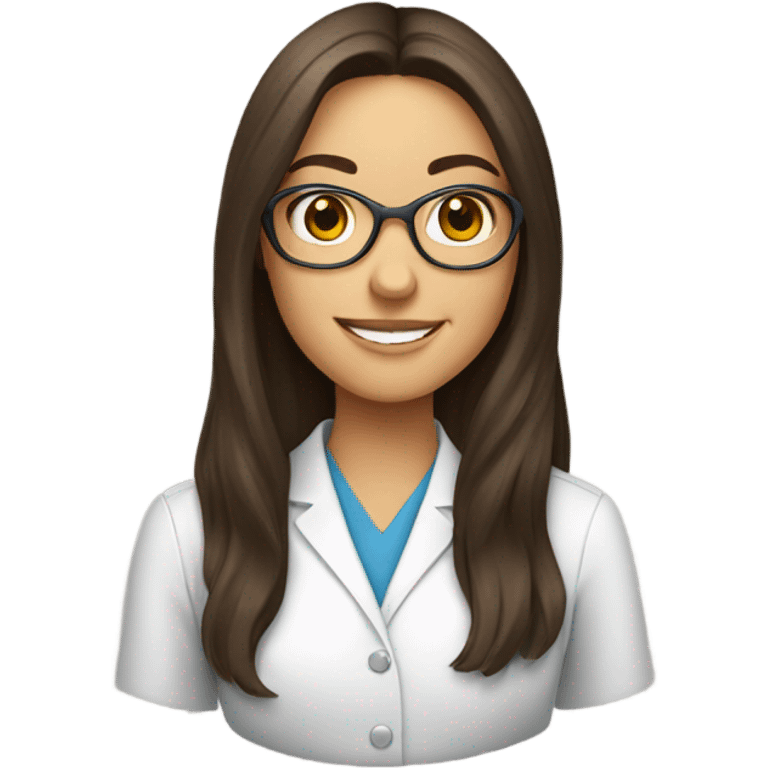 brunette dietitian with long hair and golden glasses with brown eyes and a smile

 emoji