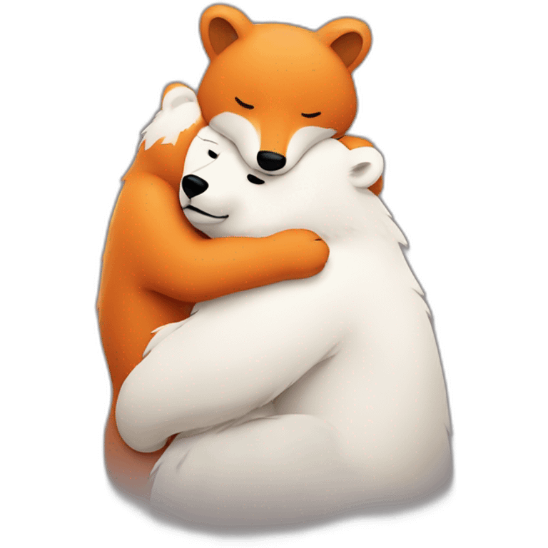 white Bear strongly hugs a fox emoji