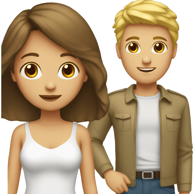 Brown hair girl medium hair with blond guy emoji