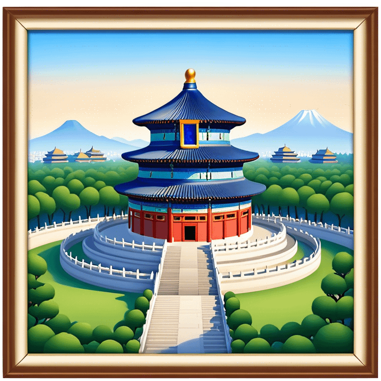 Cinematic Realistic Temple of Heaven Landmark Emoji, depicted with expansive historic architecture set in lush gardens rendered with lifelike detail and serene lighting. emoji