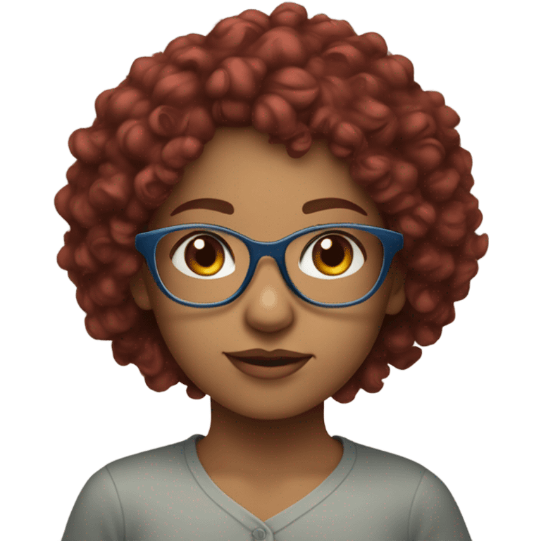 olive-skin girl with burgundy curly hair and clear glasses with blue eyes emoji