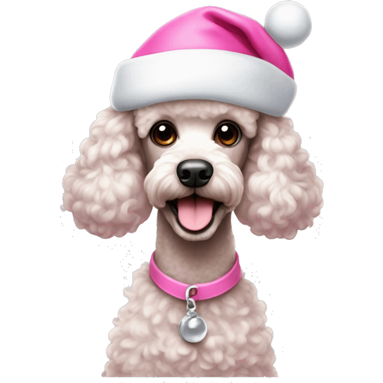 Poodle wearing pink Santa hat emoji