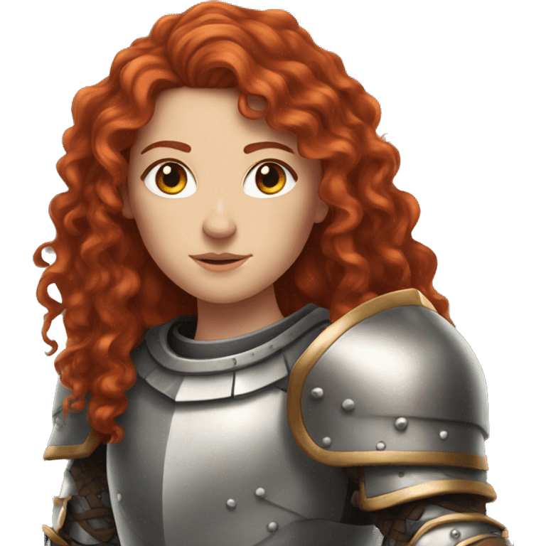 a white girl with long red curly hair and freckles, wearing armor emoji