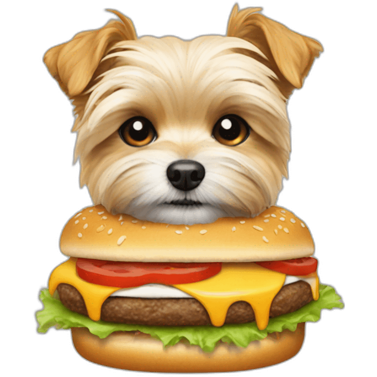 morkie eating a burger emoji