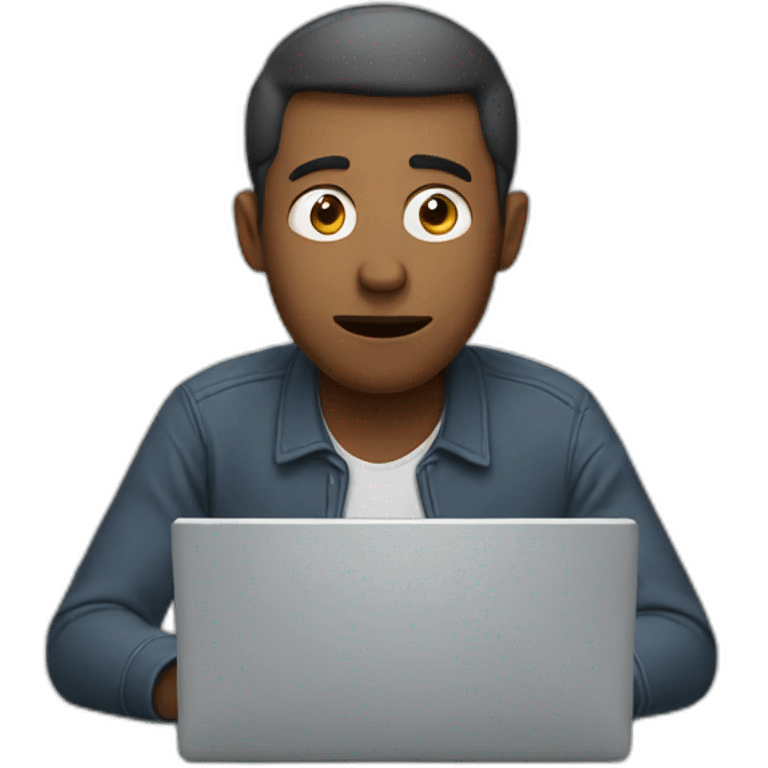 Man confused using laptop emoji