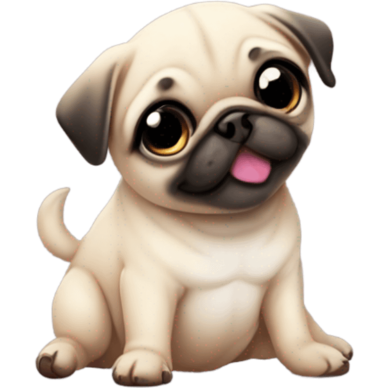 Baby pug playing with a flower pink eyes  emoji