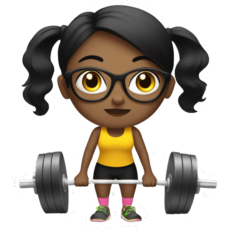 girl with black glasses doing weightlifting emoji