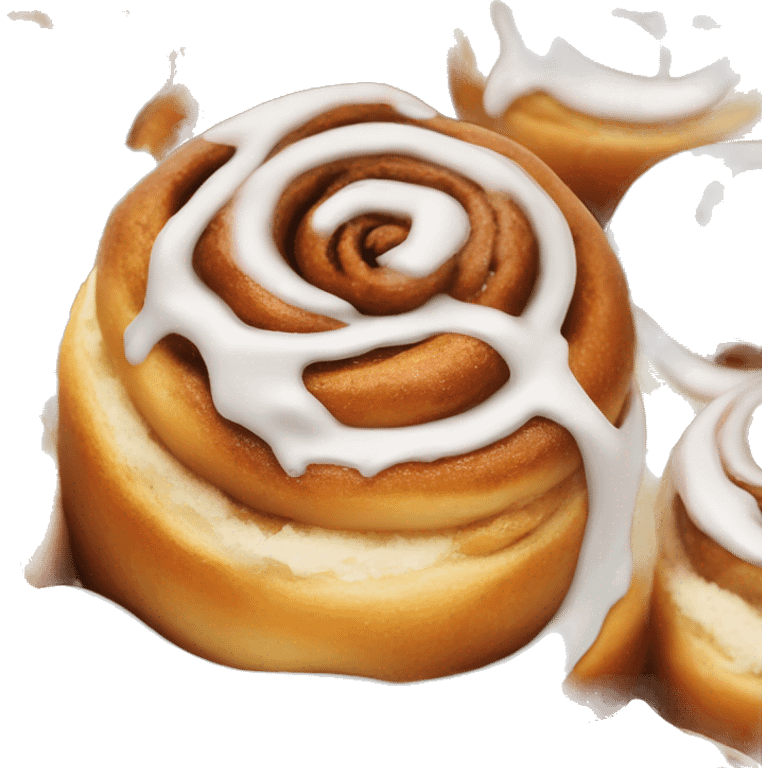 Cinnamon bun with white icing dripping of emoji