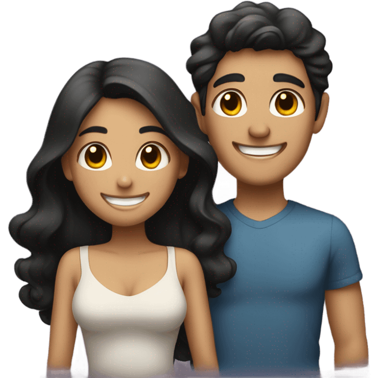 happy couple with dark hair emoji