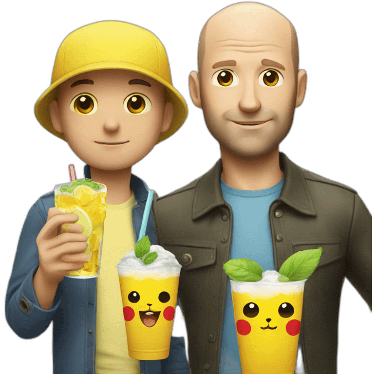 Statham with pint near pikachu with mojito emoji