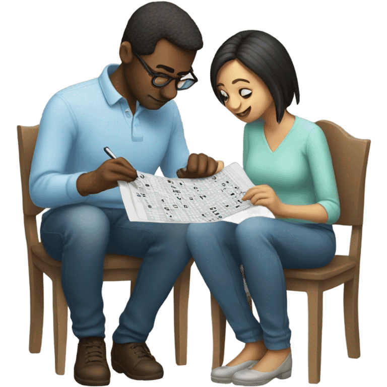 Couple solving crossword puzzle emoji