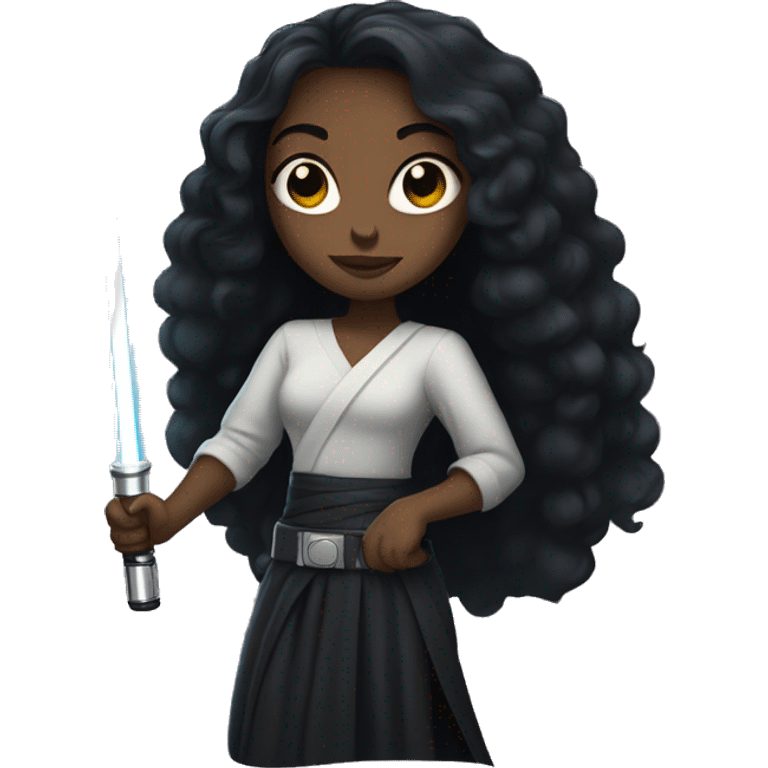 Black girl with long black hair holding light saber emoji