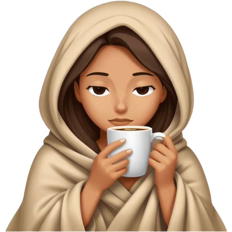 girl inside a blanket sipping coffee eyes closed emoji