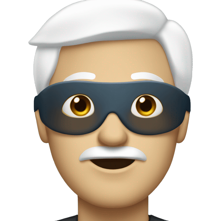 Blue-eyed 6 foot man with white hair and a blindfold emoji