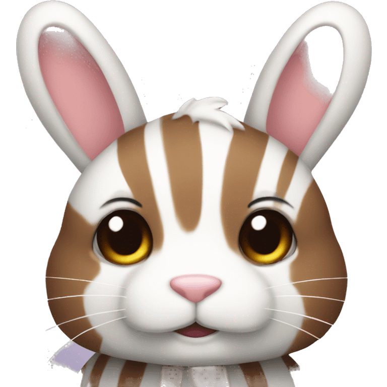 fluffy bunny brown and white stripes emoji