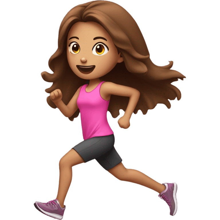 A brown hair girl running wearing pink  emoji