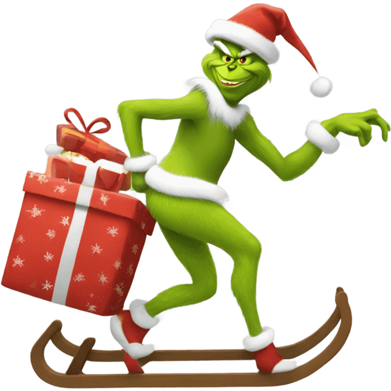 The grinch running with a sled full of presents  emoji