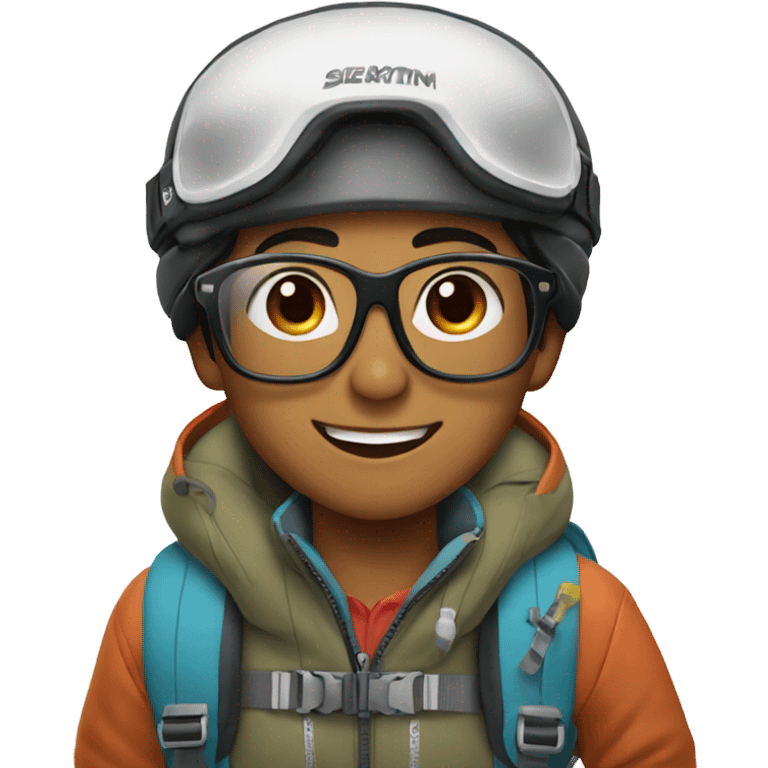 black hair smiling filipino boy with glasses with skiing gear emoji