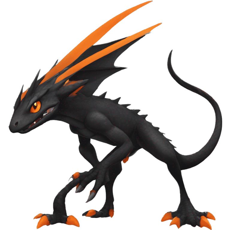 cool edgy black and orange Dark-type nargacuga reptile Pokémon full body emoji