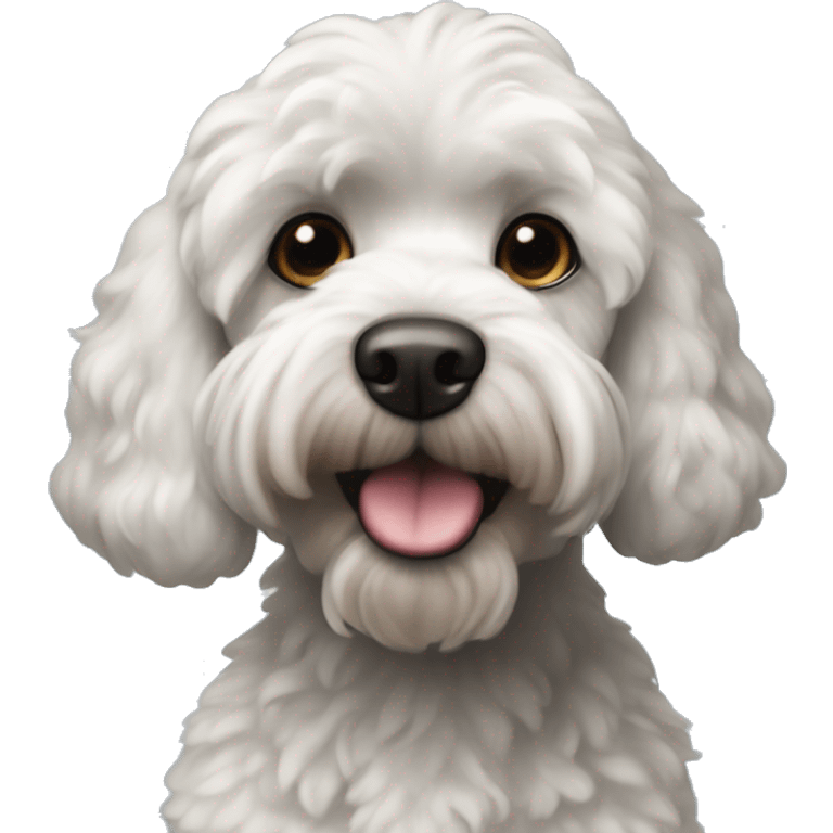 Black cockapoo with tiny white goatee and white crested chest  emoji