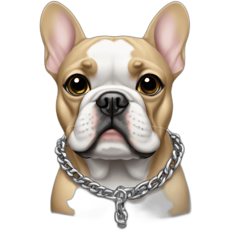 a black French bulldog wearing a chain emoji