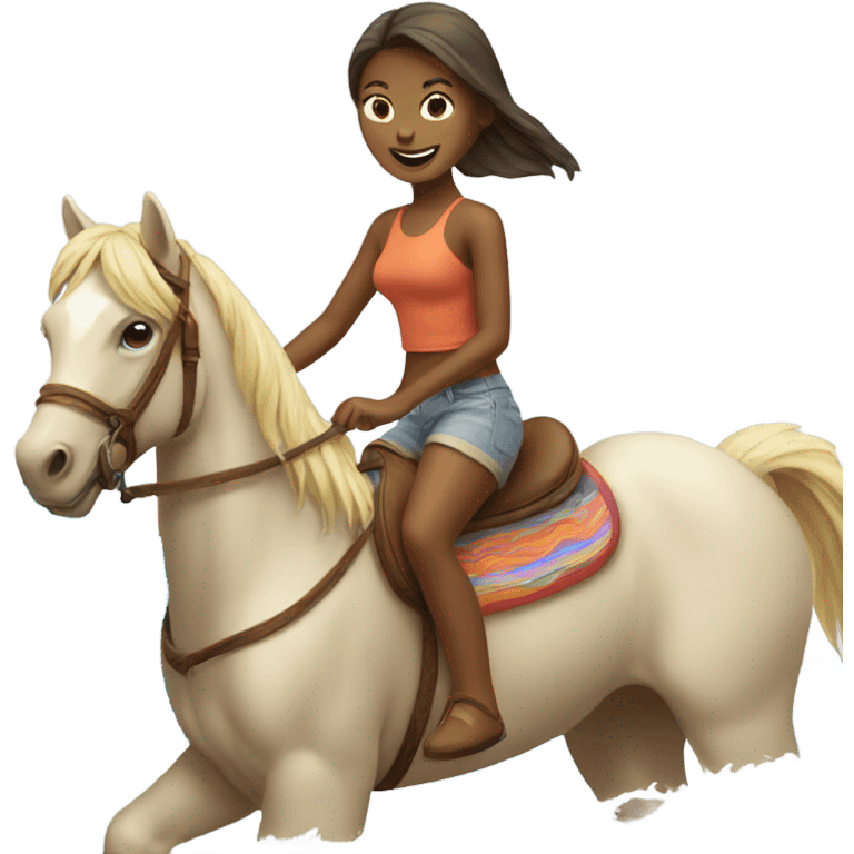 Girl riding horse with surfboard  emoji