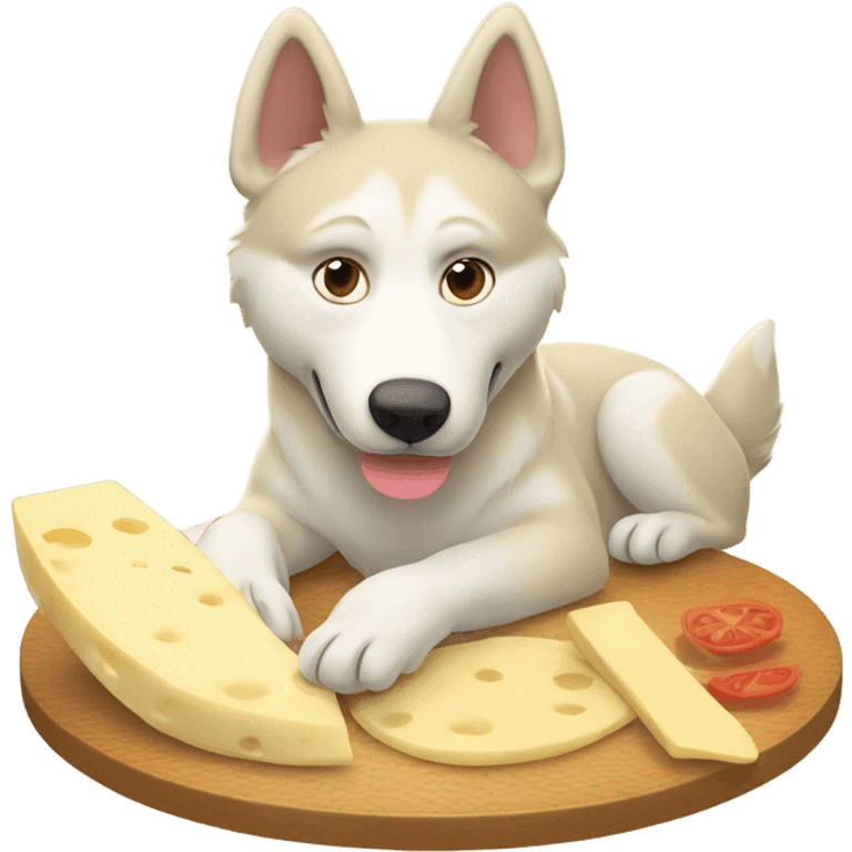 Light beige husky eating a raclette emoji