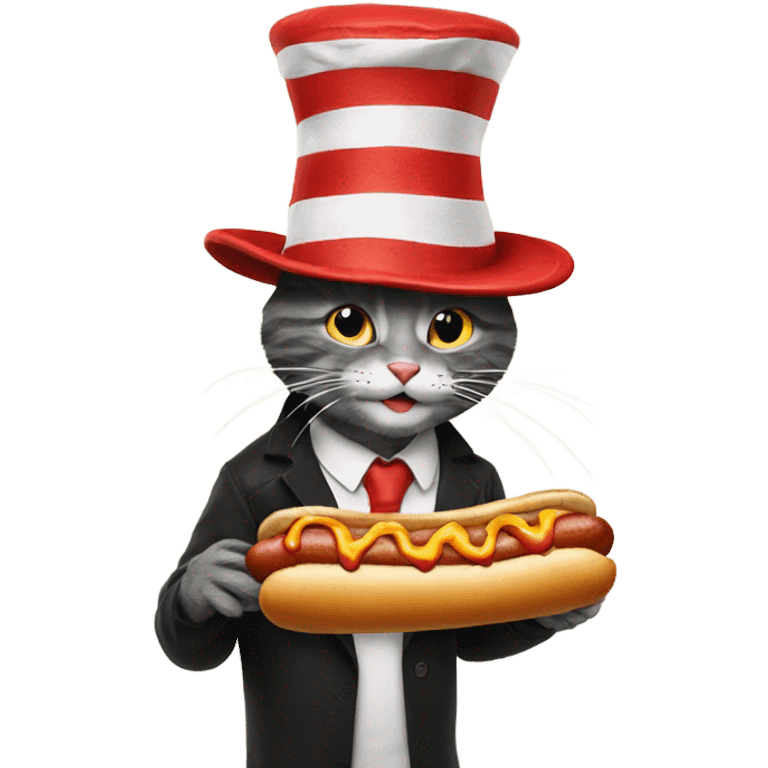 The cat in the hat eating a hotdog emoji