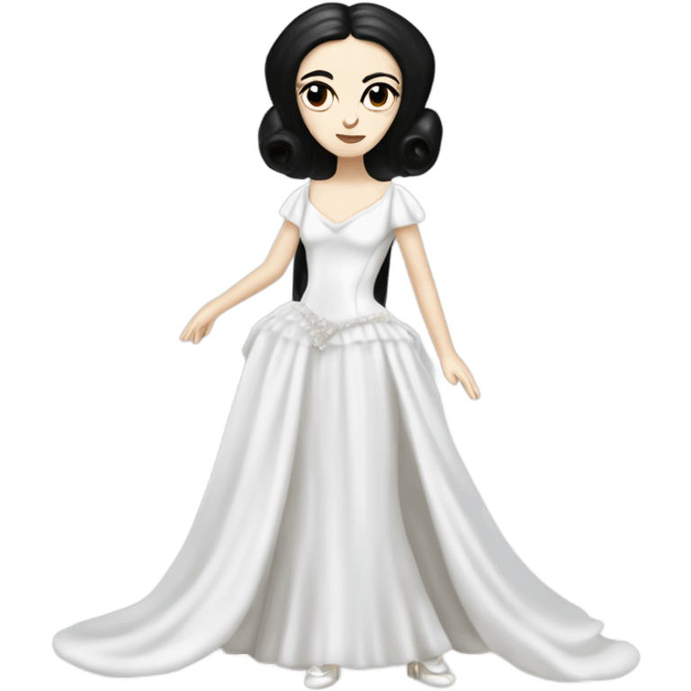 Tall realistic face teen Morticia Addams as Princess Leia in ruffled white-pearl ballet ball gown  emoji