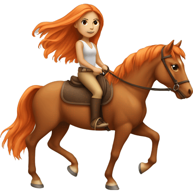 Tan girl with long orange hair riding a horse emoji