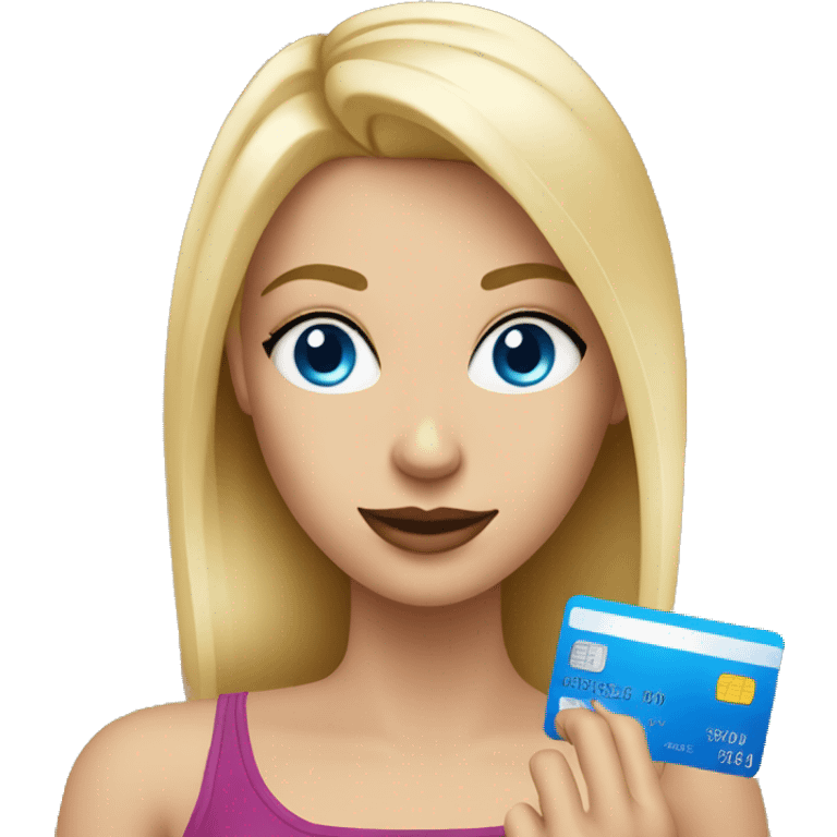 Pretty Blonde woman with blue eyes holding a credit card  emoji