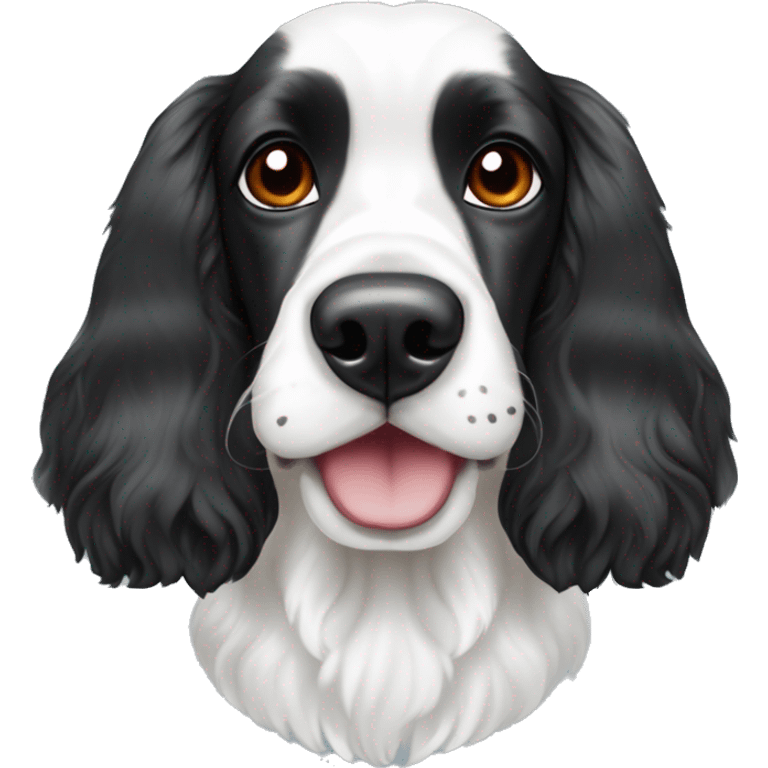 black and white trimed english cocker spaniel with spots on nose and black ears and raindeer horns emoji