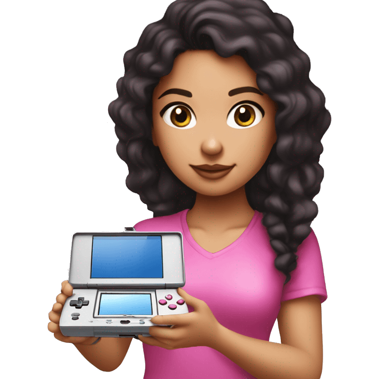 dark haired lightskin girl  playing pink nintendo ds emoji