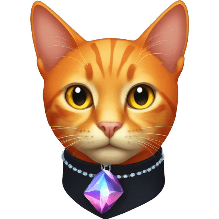 Orange Cat wearing Dark iridescent crystal collar glowing emoji