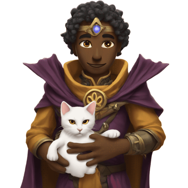 A sun warlock who is holding a kitten emoji