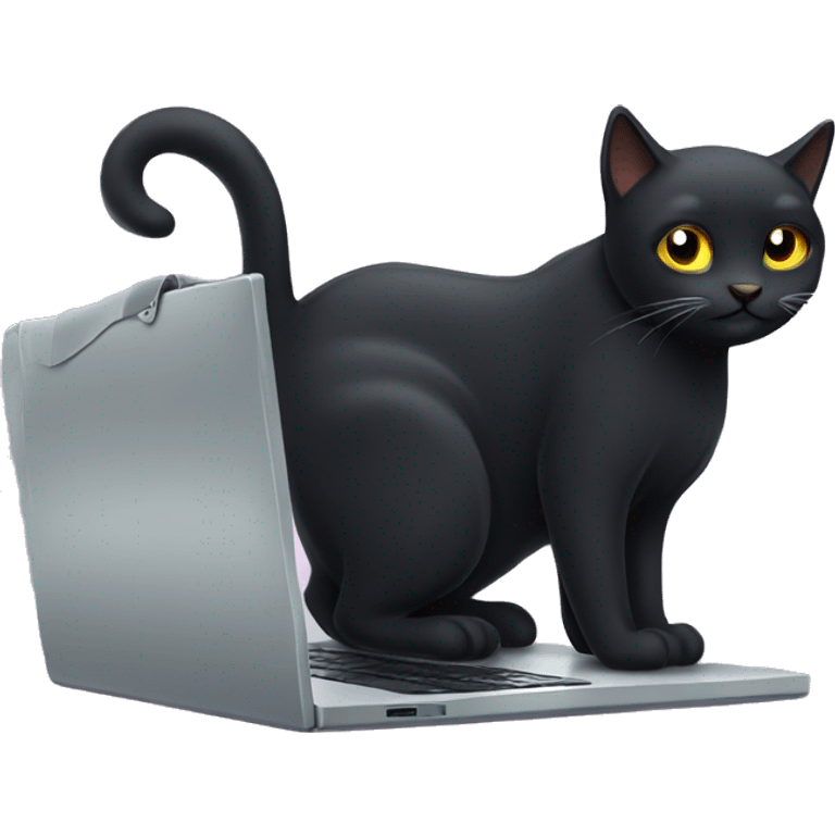 a black cat programming on a laptop. emoji