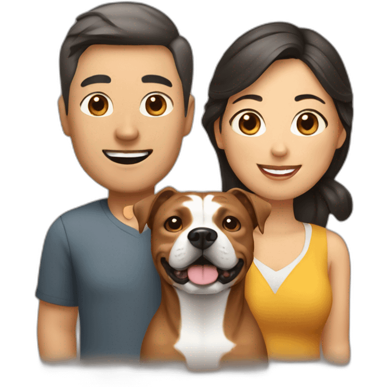 man and Chinese lady with brown Staffordshire terrier dog emoji