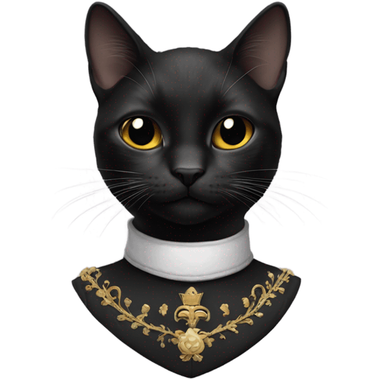 Black kitty with white patch on front of neck with them of royalty emoji