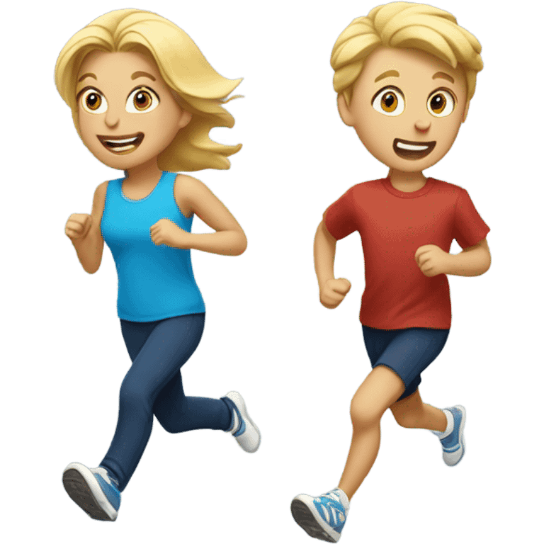 Blonde Mom and son running emoji