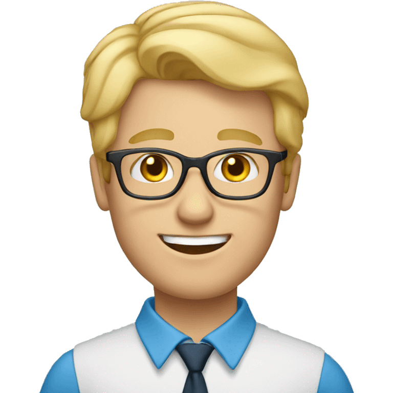 male teacher with blond hair, glasses and a blue shirt emoji