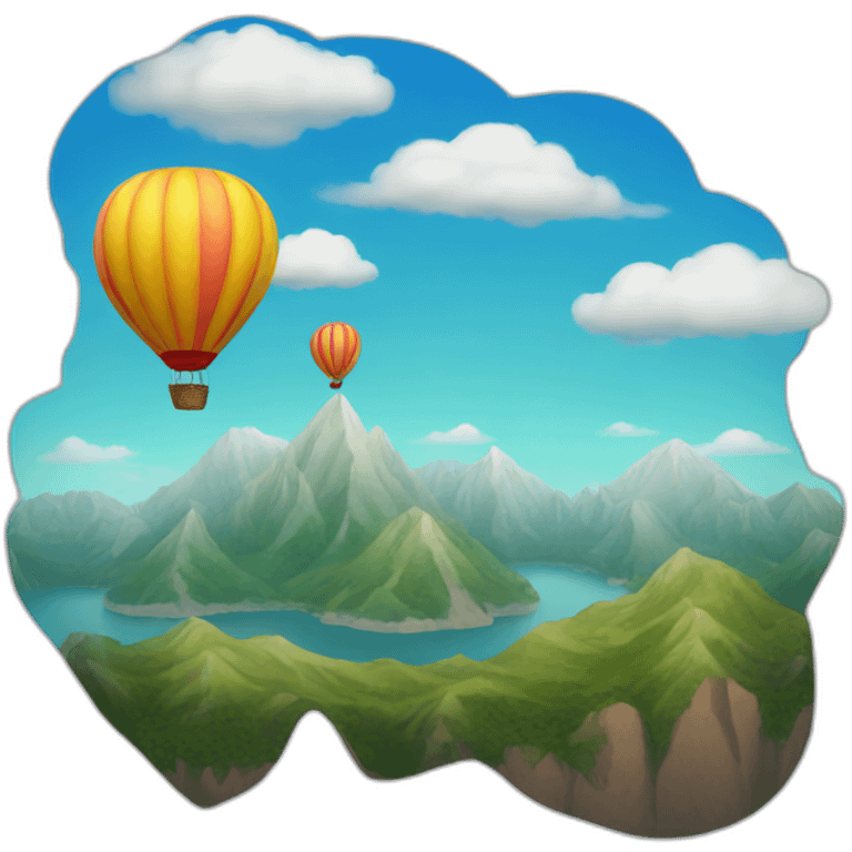 sea mountains and hot air balloon emoji